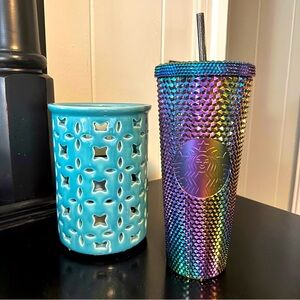 Starbucks Iridescent Oil Slick Studded Bling 24oz Cold Cup Tumbler